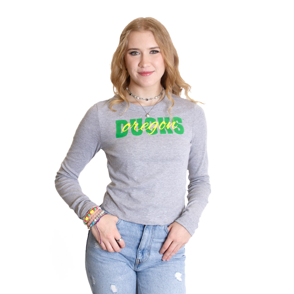 Ducks Spirit, Summit, Grey, Long Sleeve, Cotton Blend, Women, Heather, Micro Rib, T-Shirt, 838524